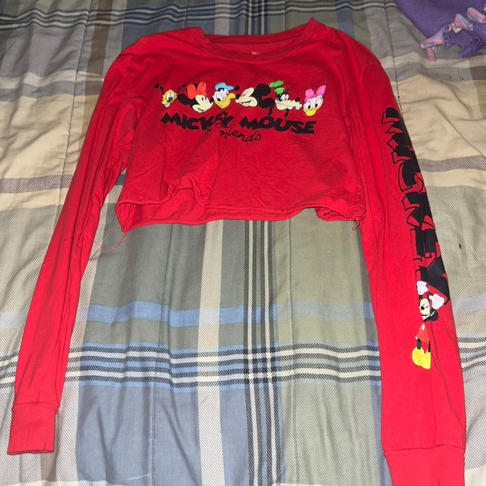 Red Mickey Mouse long sleeve crop top